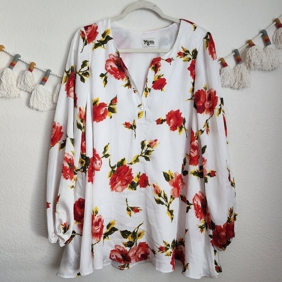 Show Me Your Mumu Jamie White Floral Long Sleeve Slip Tunic Mini Dress Boho M - Picture 1 of 13